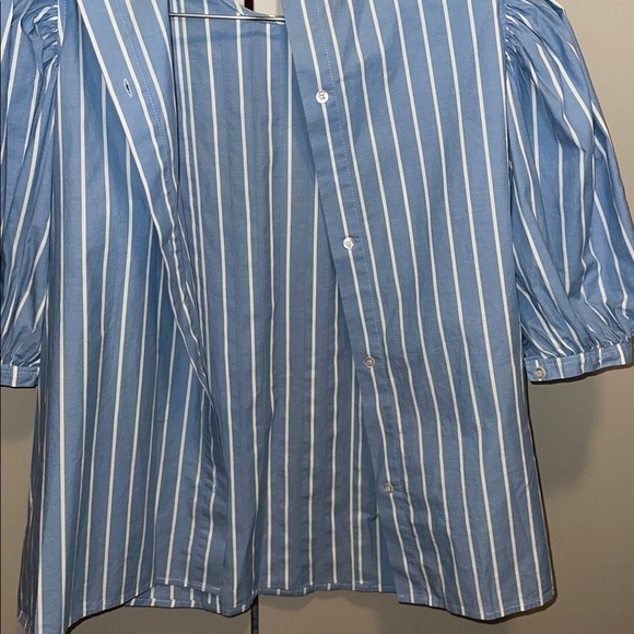SANDRO Puff-ball sleeves blue stripe cotton blouse Size 3 (6US) - Picture 10 of 10